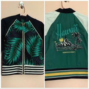 Reversible palm leaf Hawaii lightweight jacket